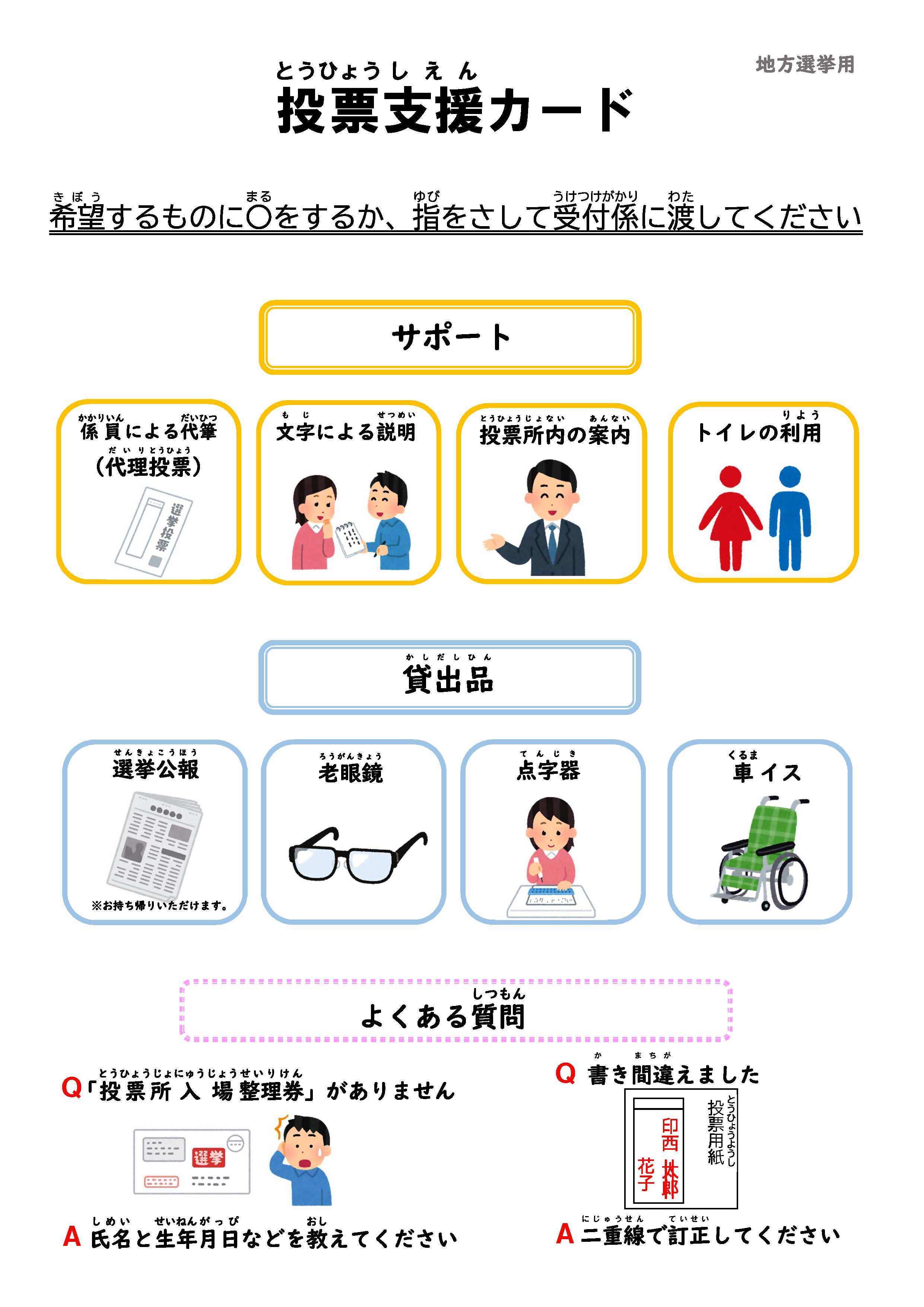 投票支援カード（地方選挙用）表面