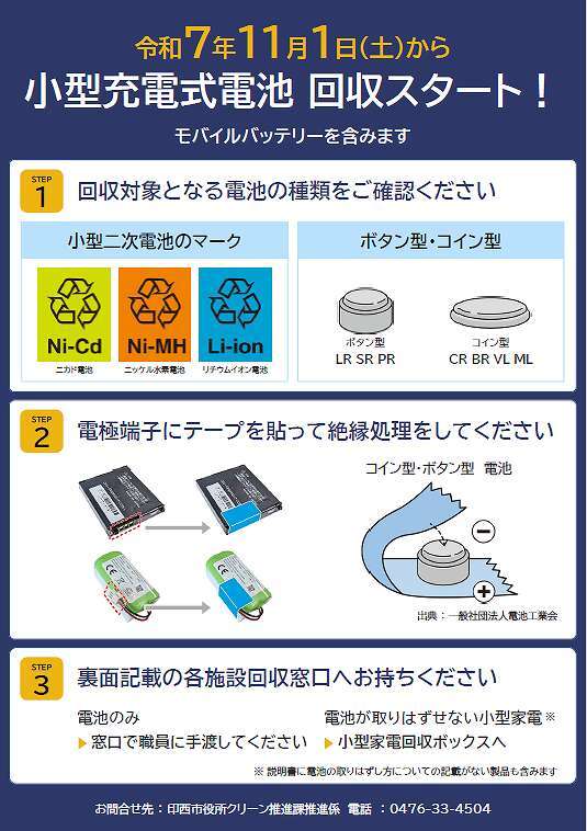 小型充電式電池回収スタート