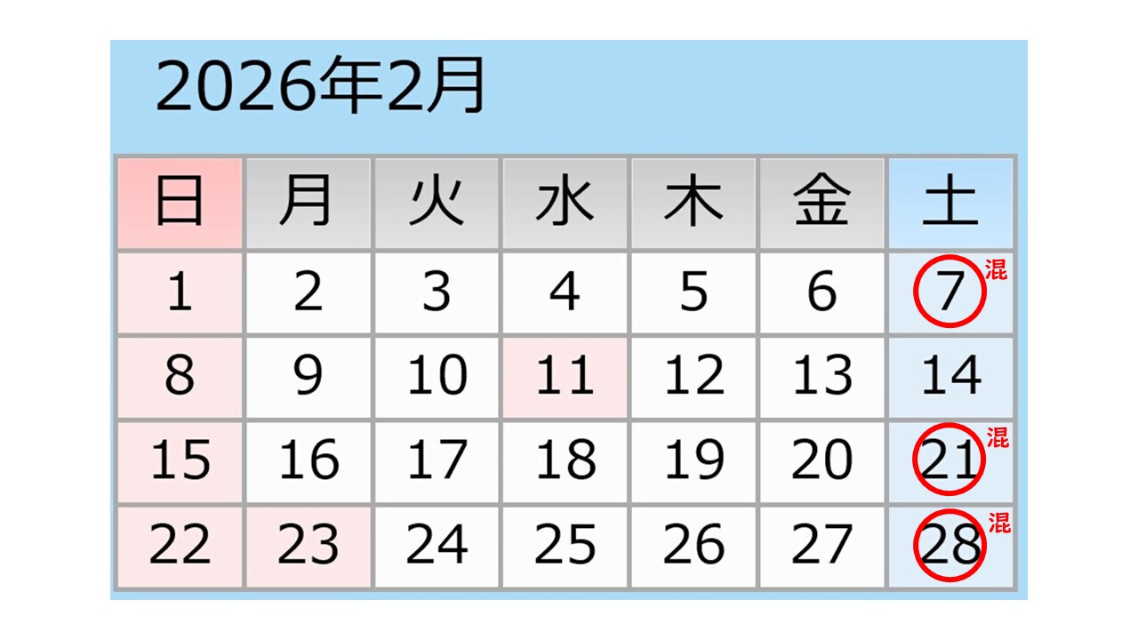2月松山下公園駐車場混雑予想