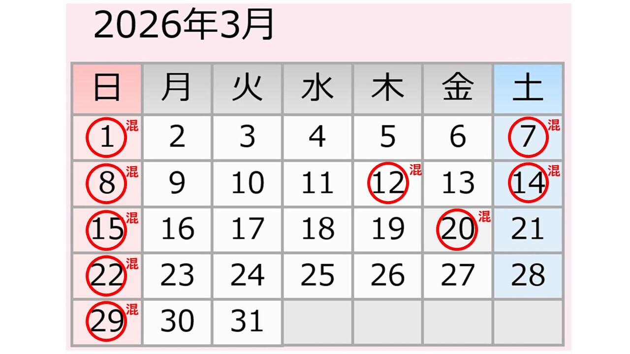 3月松山下公園駐車場混雑予想