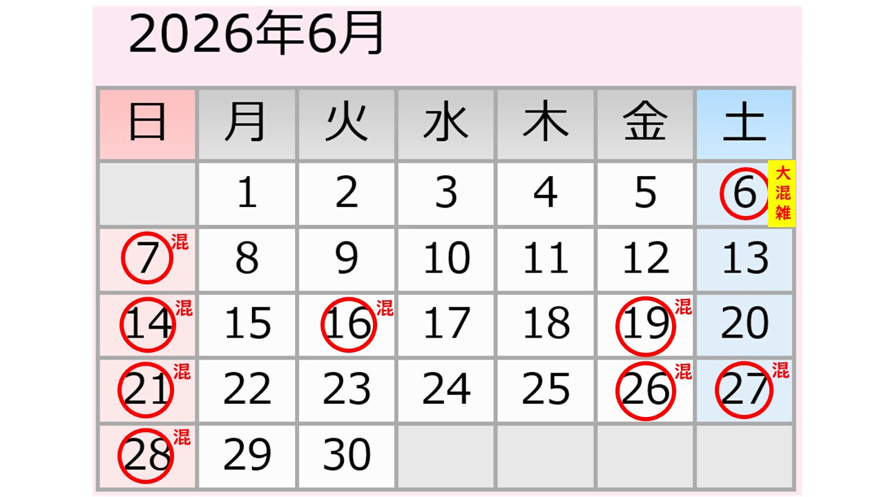 6月松山下公園駐車場混雑予想